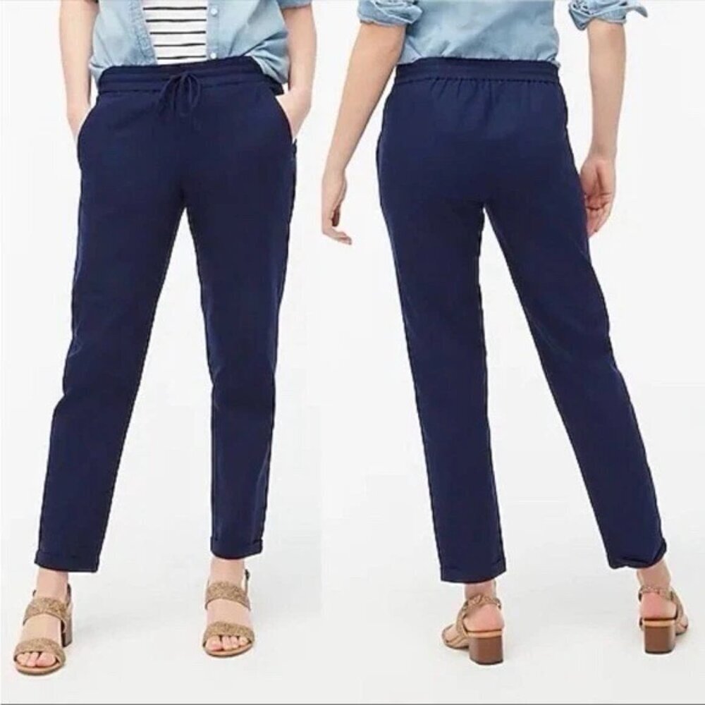 J. Crew navy Linen-cotton blend drawstring pant 2
